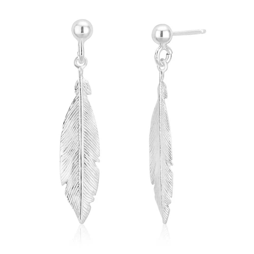 Sterling Silver Feather Drop Earrings