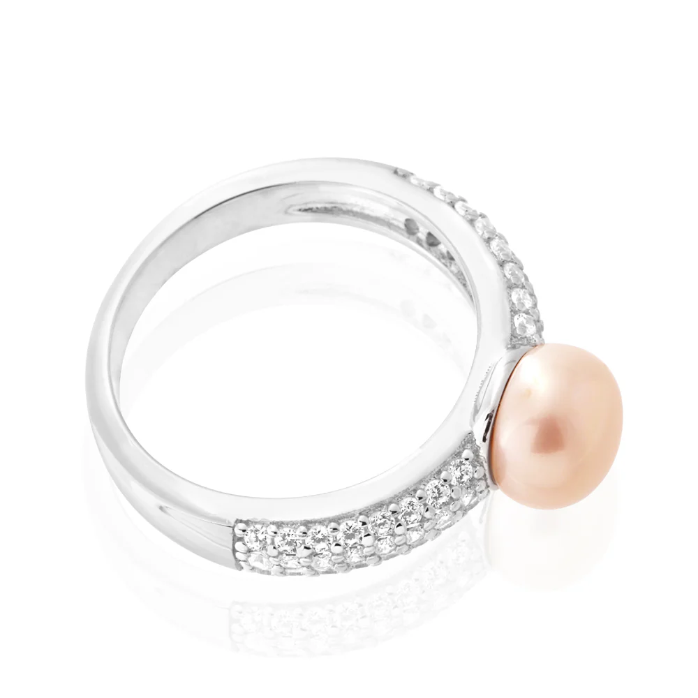 Sterling Silver Freshwater Pearl Cubic Zirconia Ring  *No Resize* - Image 2