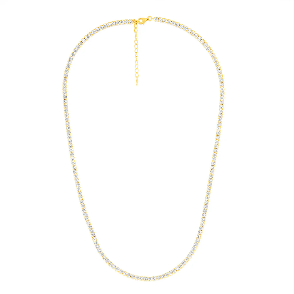 Sterling Silver Gold Plated 3mm Cubic Zirconia Tennis 50cm Chain
