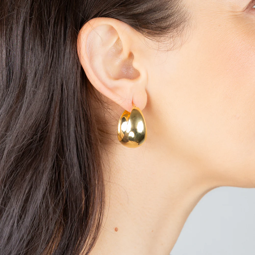 Sterling Silver Gold Plated Broad Plain 20mm Hoop Earrings - Image 3