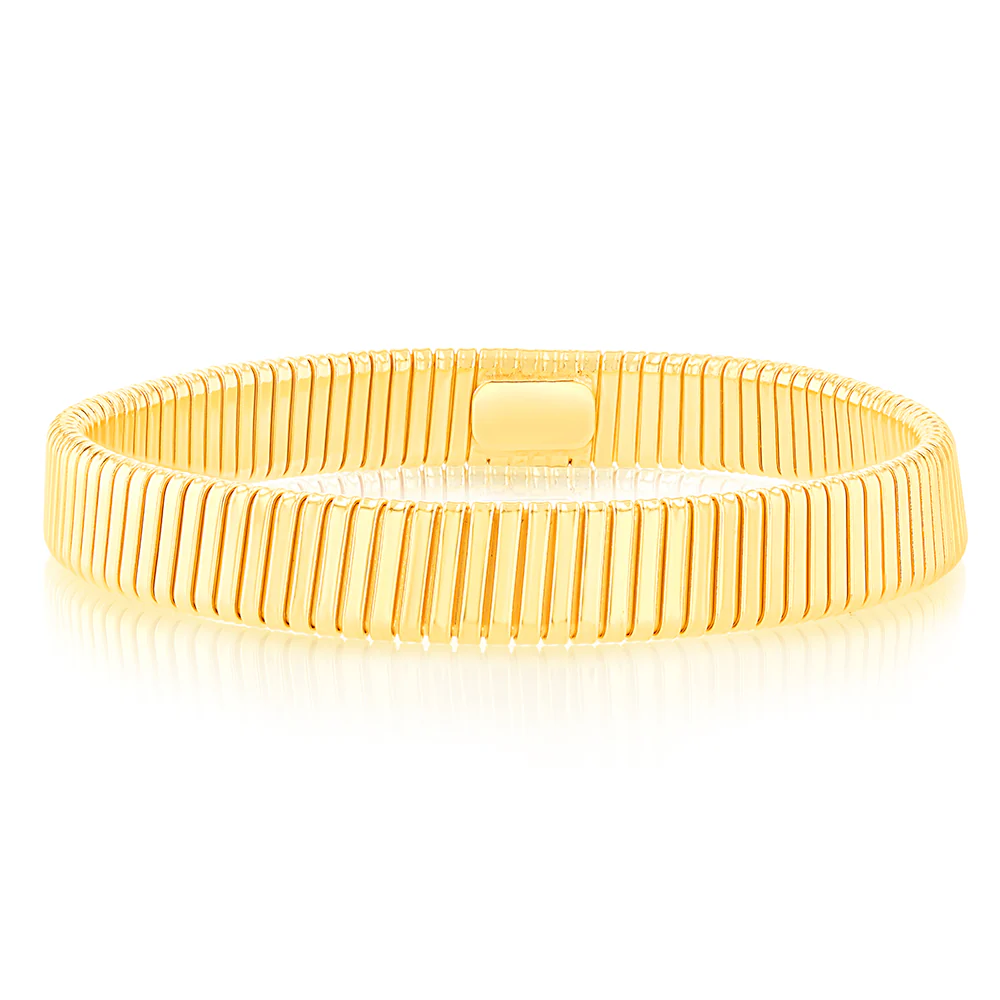 Sterling Silver Gold Plated Broad Ribbed 68mm Bangle