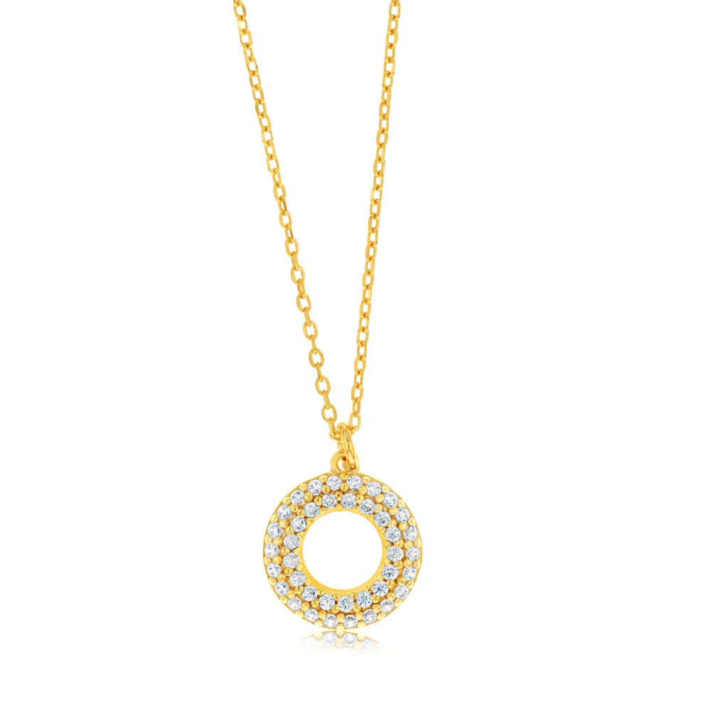 Sterling Silver Gold Plated Cubic Zirconia Circle Of Life Pendant On 45cm Chain - Image 2