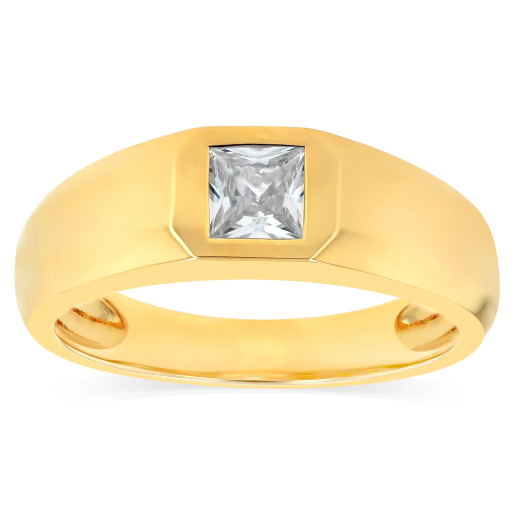 Sterling Silver Gold Plated Cubic Zirconia Signet Ring