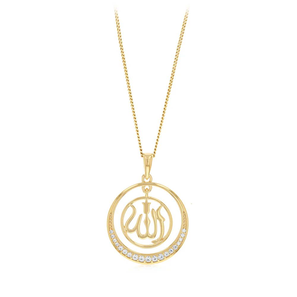 Sterling Silver Gold Plated CZ Allah Pendant