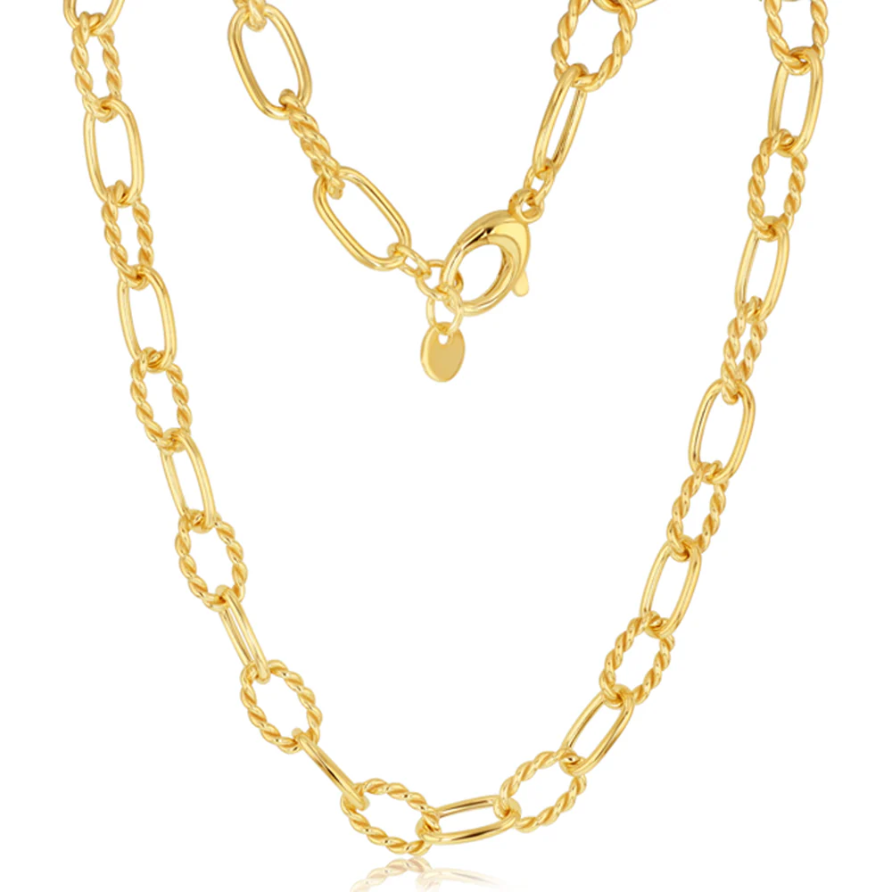 Sterling Silver Gold Plated Fancy Chunky Paperclip 45cm Chain