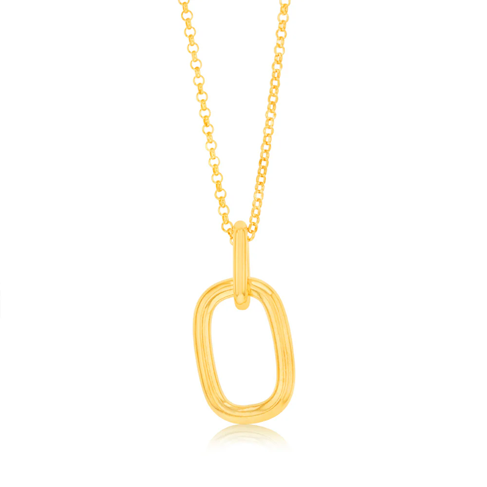 Sterling Silver Gold Plated Plain Link Pendant On 42+3cm Chain