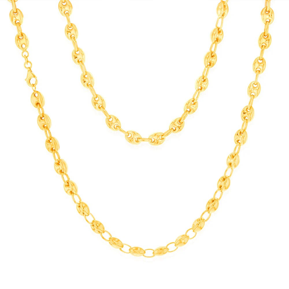 Sterling Silver Gold Plated Puff 50.5cm Chain