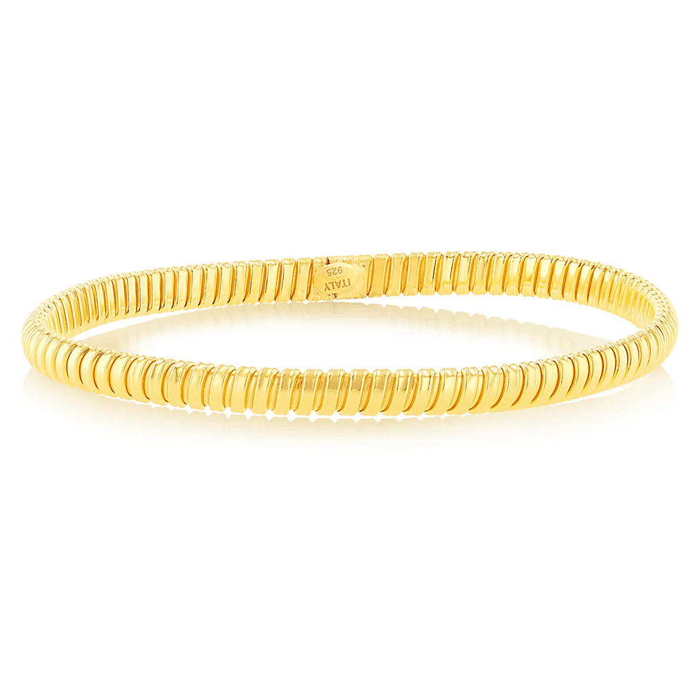 Sterling Silver Gold Plated Ribbed 68mm Bangle