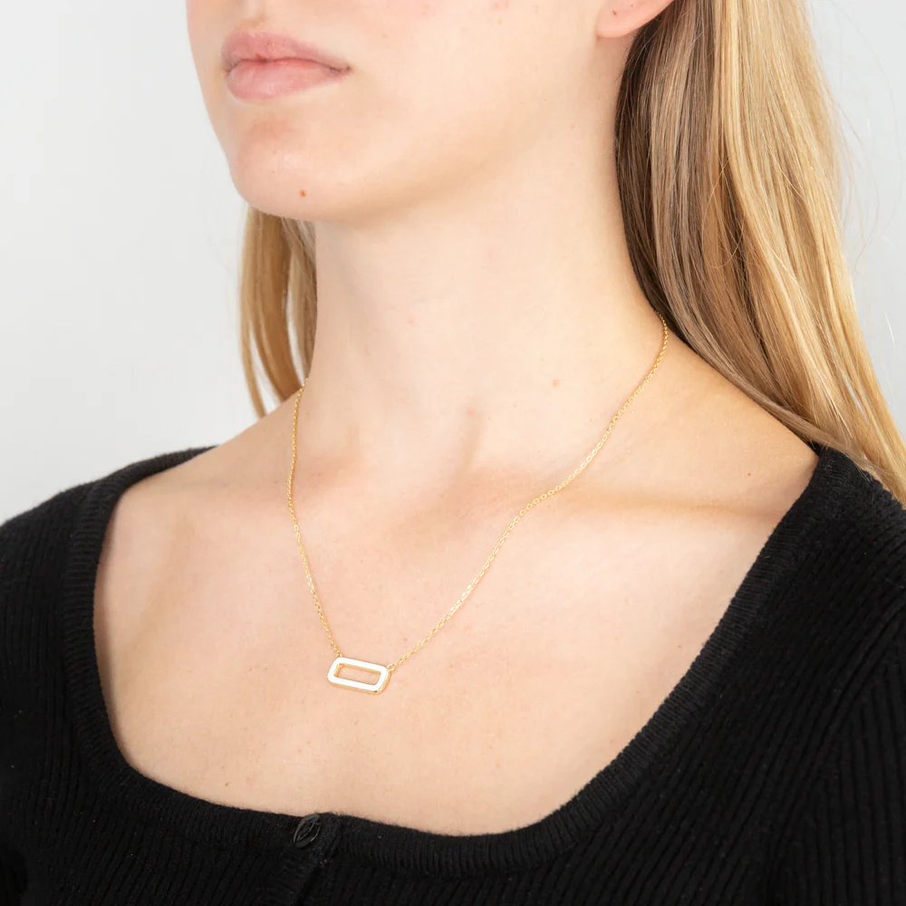 Sterling Silver Gold Plated White Enamel Rectangle Pendant On 45cm Chain - Image 3