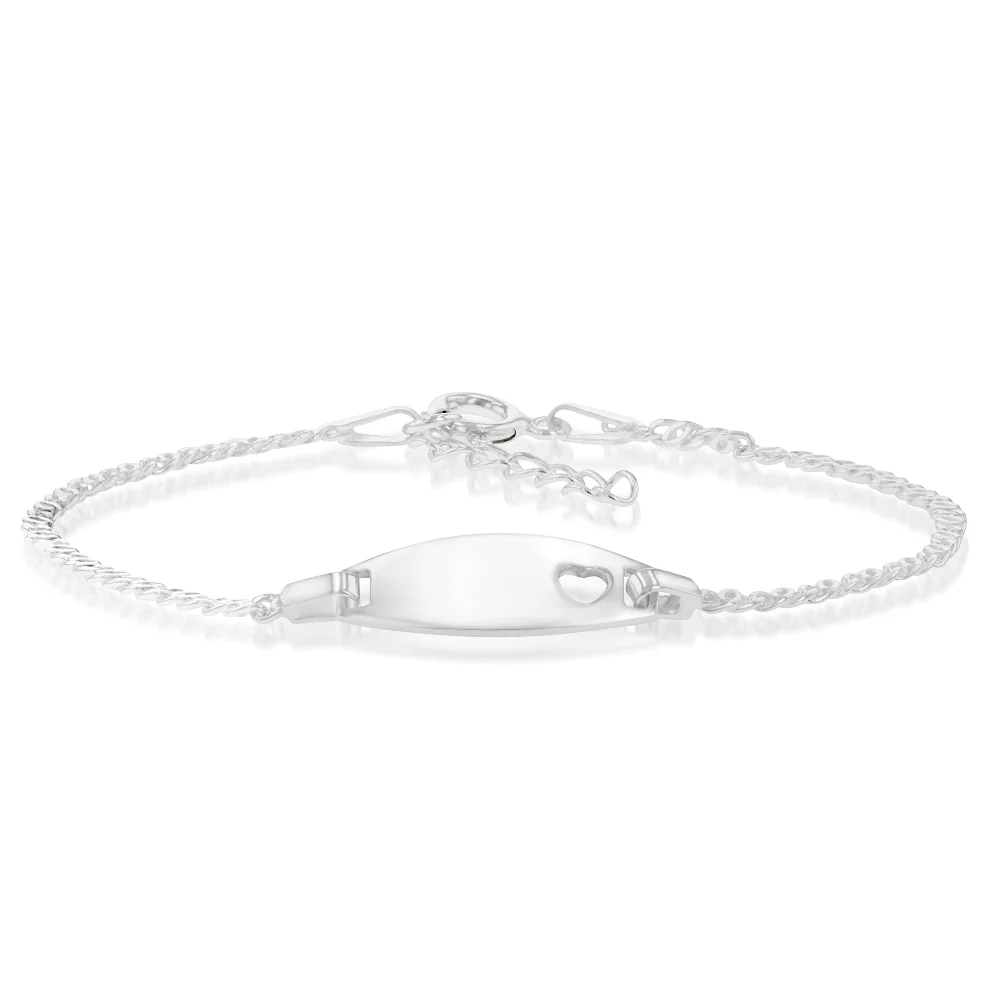 Sterling Silver Heart Cut Out On 16+3cm ID Bracelet