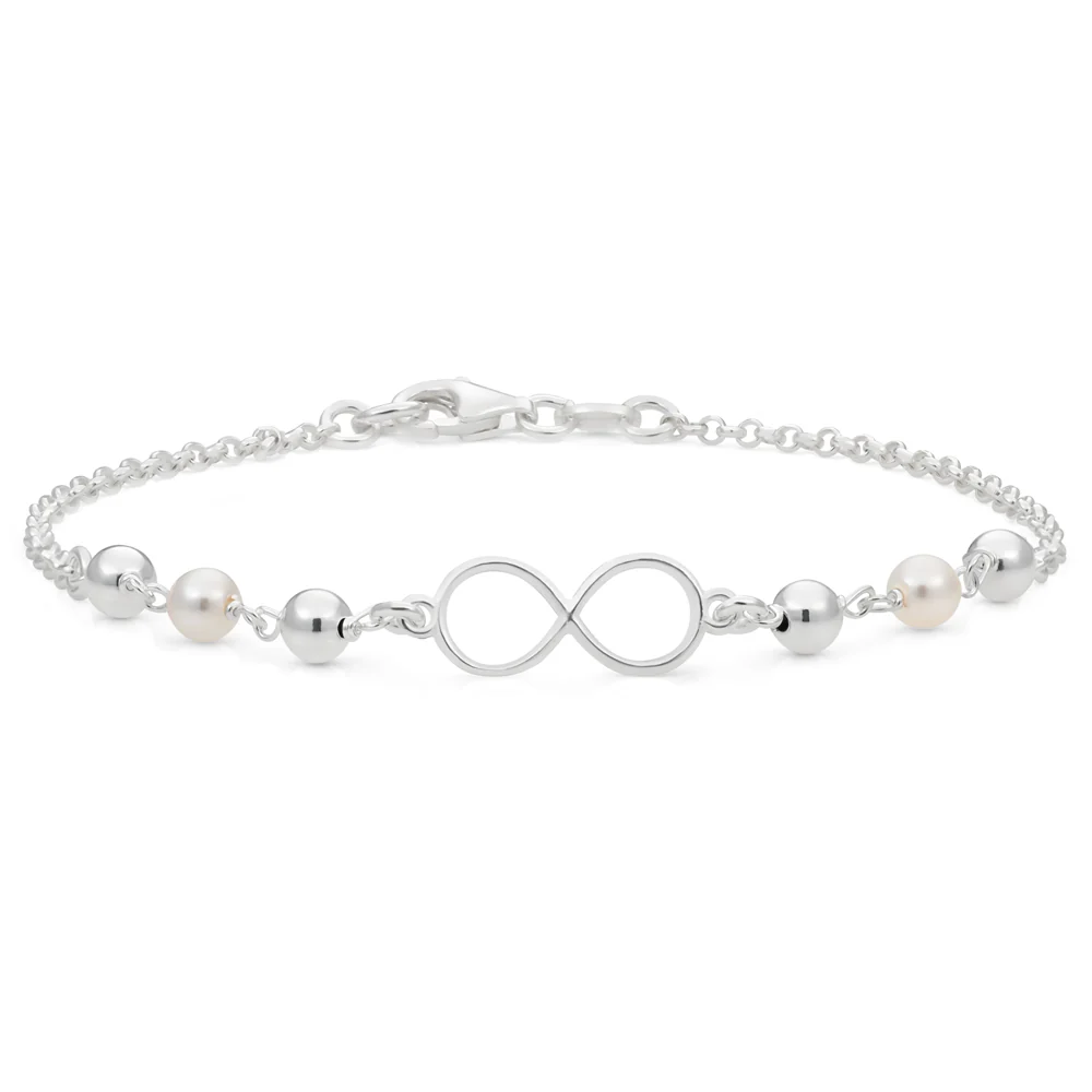 Sterling Silver Infinity and Simulated Pearl Fancy Bracelet 19cm - Image 2