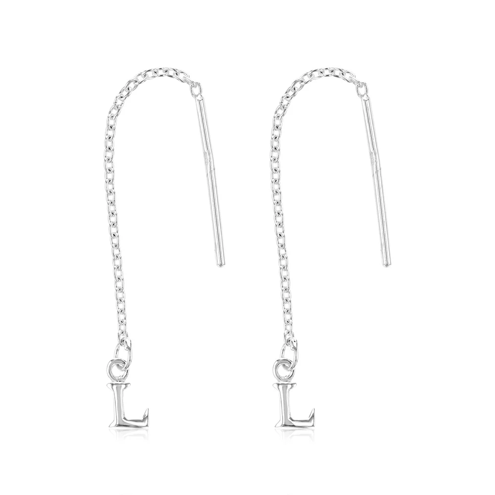 Sterling Silver Initial L Threader Drop Earrings