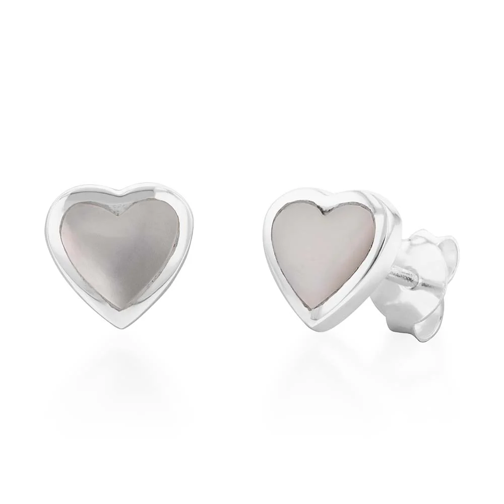 Sterling Silver Mother of Pearl Pendant and Earring Heart Set on 45cm Chain - Image 3