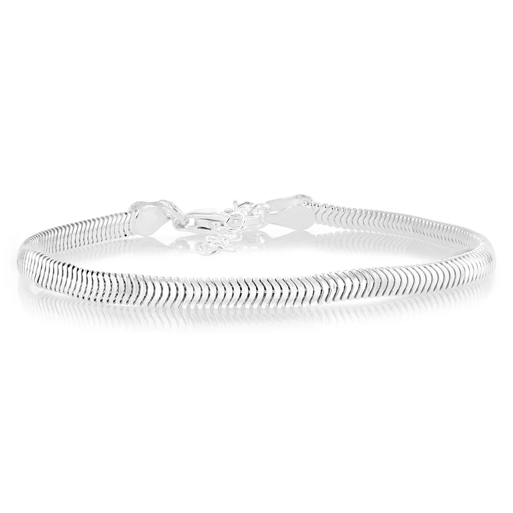 Sterling Silver Oval Snake 17+3cm Bracelet - Image 2