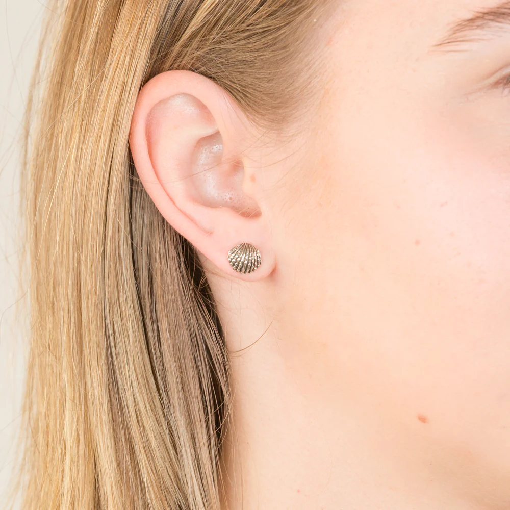 Sterling Silver Oxidised Shell Stud Earrings - Image 3