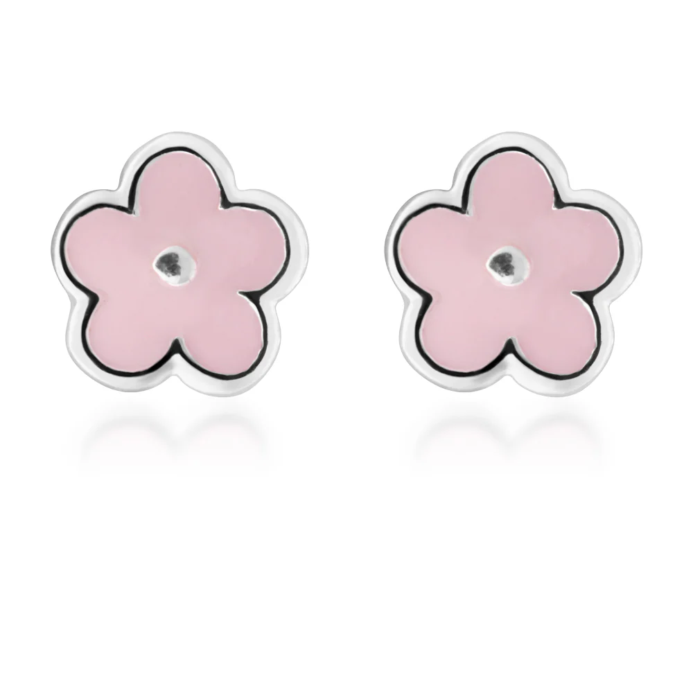 Sterling Silver Pink Enamel Flower Studs - Image 2