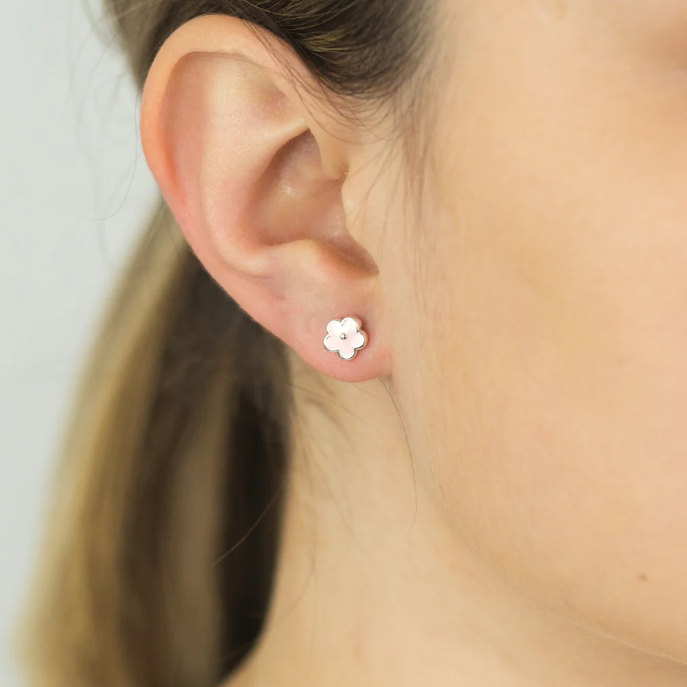 Sterling Silver Pink Enamel Flower Studs - Image 4