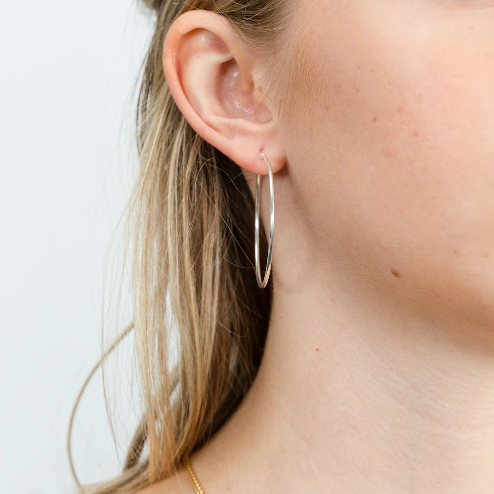 Sterling Silver Plain 40mm Hoop Earrings - Image 3
