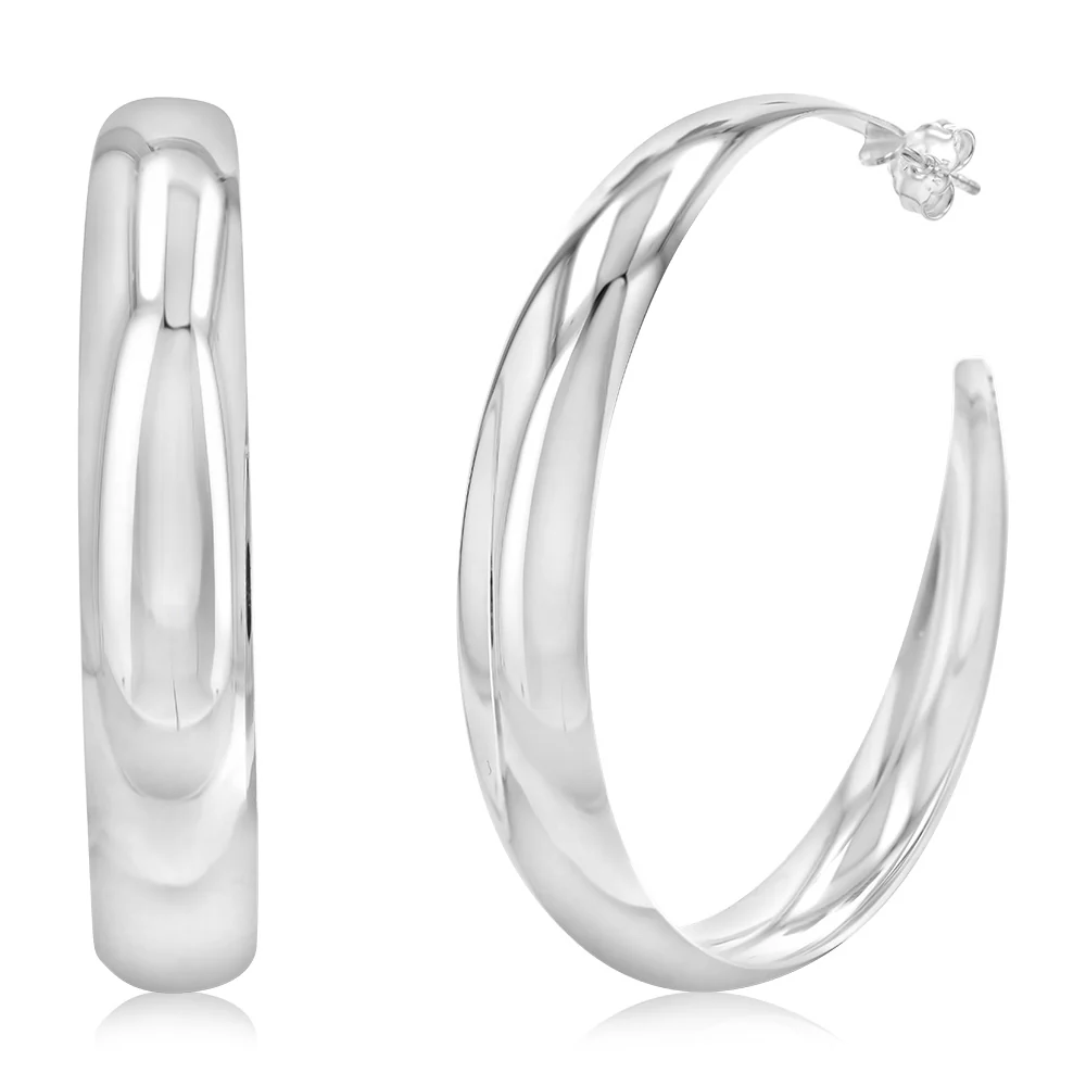 Sterling Silver Plain Broad 3/4 Hoop Earrings - Image 2