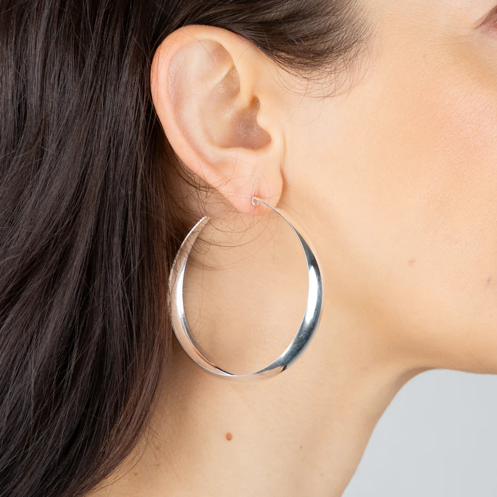 Sterling Silver Plain Broad 3/4 Hoop Earrings - Image 4