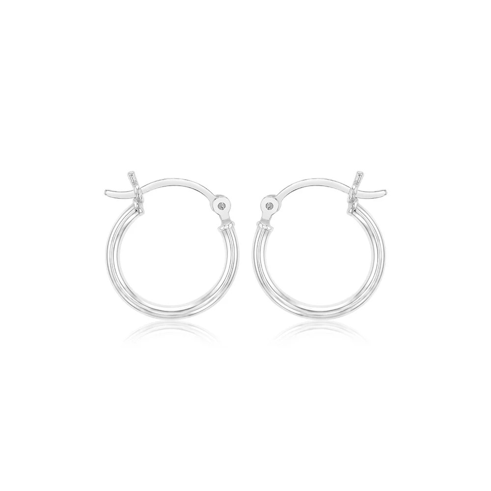 Sterling Silver Plain Round 15mm Hoop Earrings