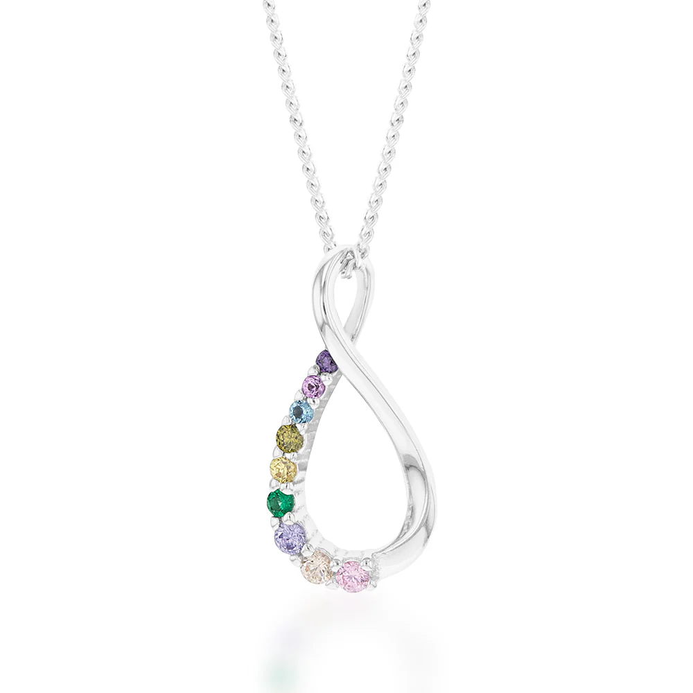 Sterling Silver Rainbow Multicolour Cubic Zirconia On Infinity Pendant