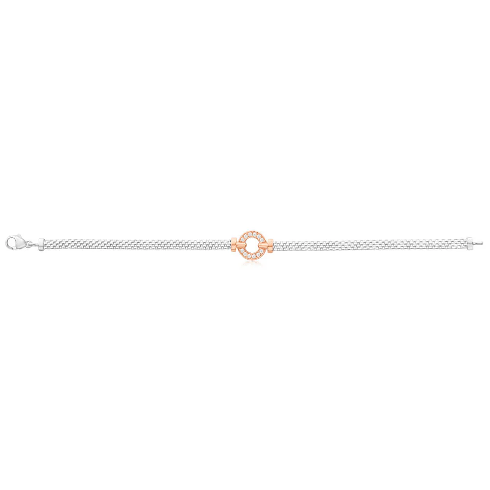 Sterling Silver Rhodium and Rose Gold Plated Cubic Zirconia Bracelet - Image 3