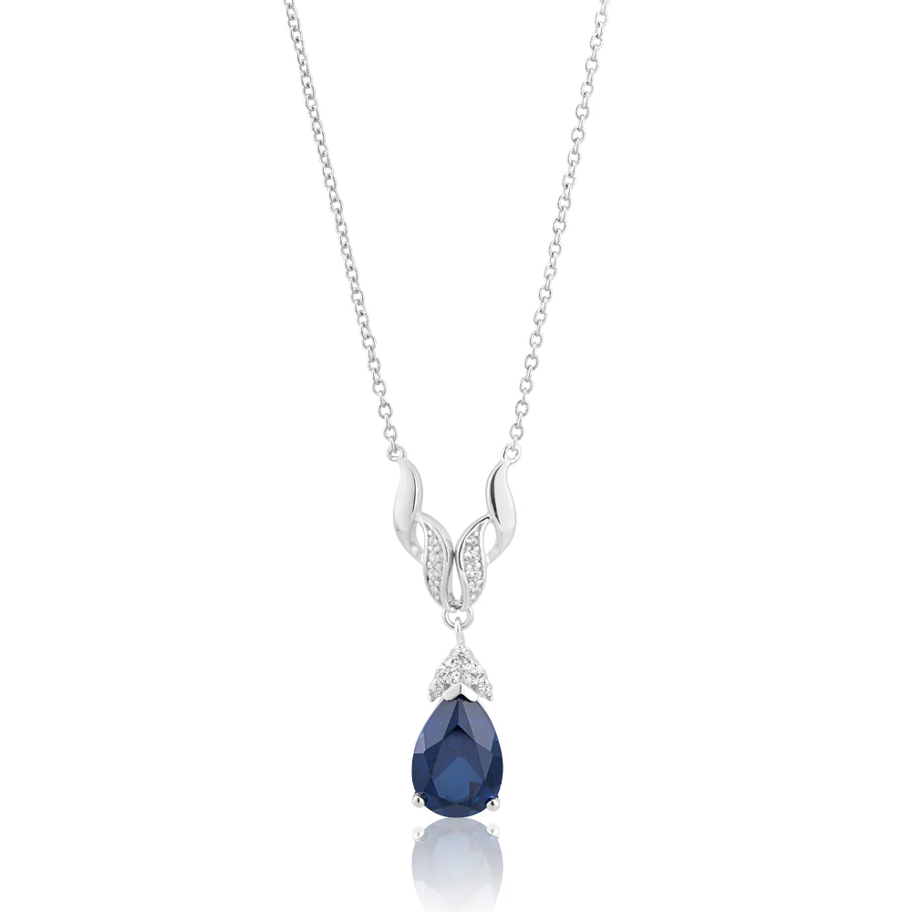 Sterling Silver Rhodium Plated Created Sapphire & Zirconia Necklet 42+3cm - Image 2