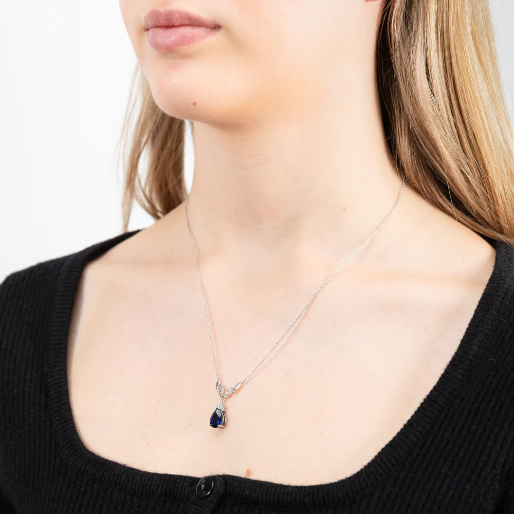 Sterling Silver Rhodium Plated Created Sapphire & Zirconia Necklet 42+3cm - Image 5