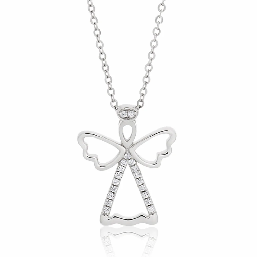 Sterling Silver Rhodium Plated Cubic Zirconia Angel Pendant With 42 + 3cm Chain - Image 2