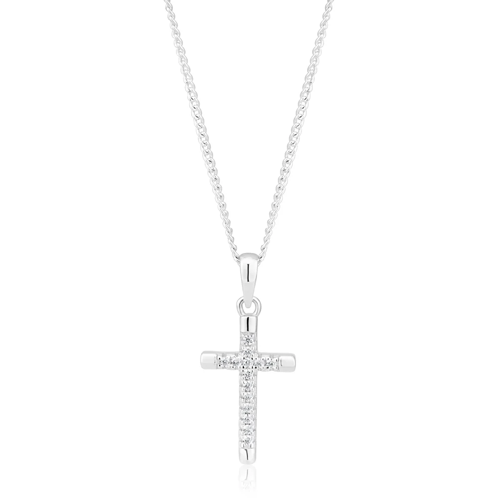 Sterling Silver Rhodium Plated Cubic Zirconia Cross Pendant