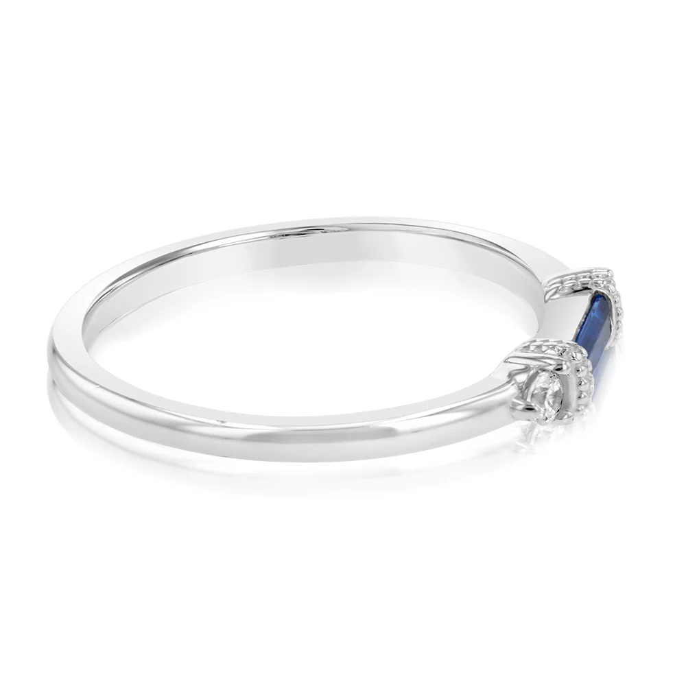 Sterling Silver Rhodium Plated Sapphire White Cubic Zirconia Ring - Image 2