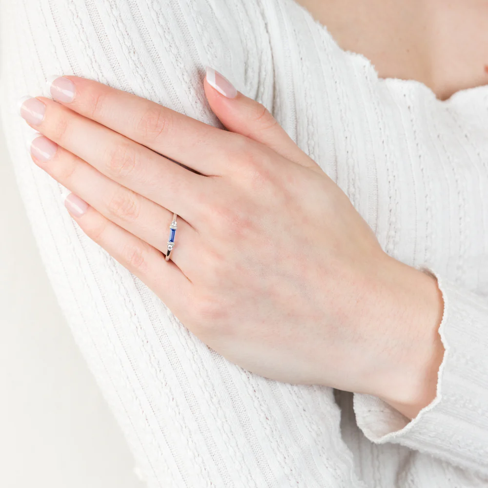 Sterling Silver Rhodium Plated Sapphire White Cubic Zirconia Ring - Image 3