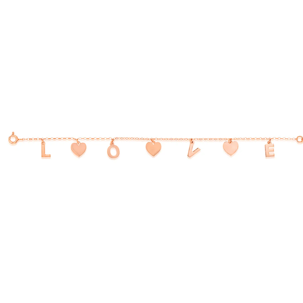 Sterling Silver Rose Gold Plated Love Charm 15.8+2.5cm Bracelet - Image 2