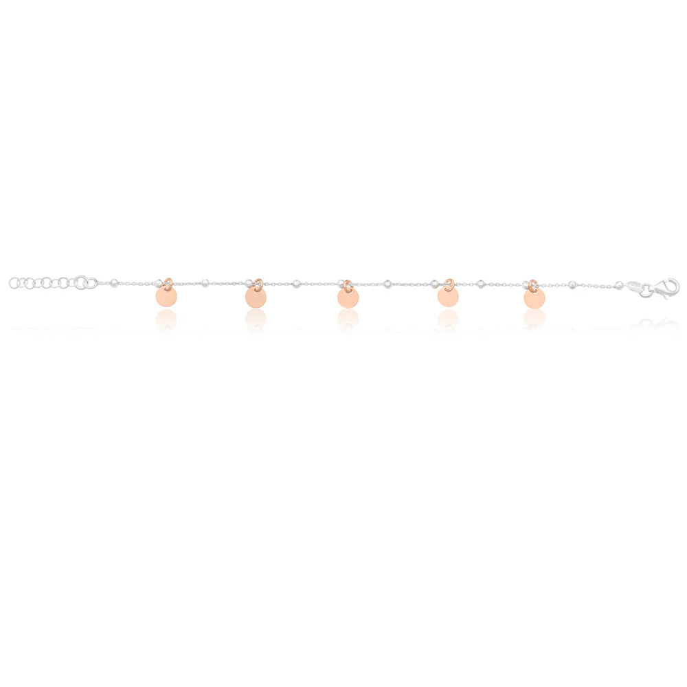 Sterling Silver Rose Gold Plated Multi-Disc Charm Bracelet