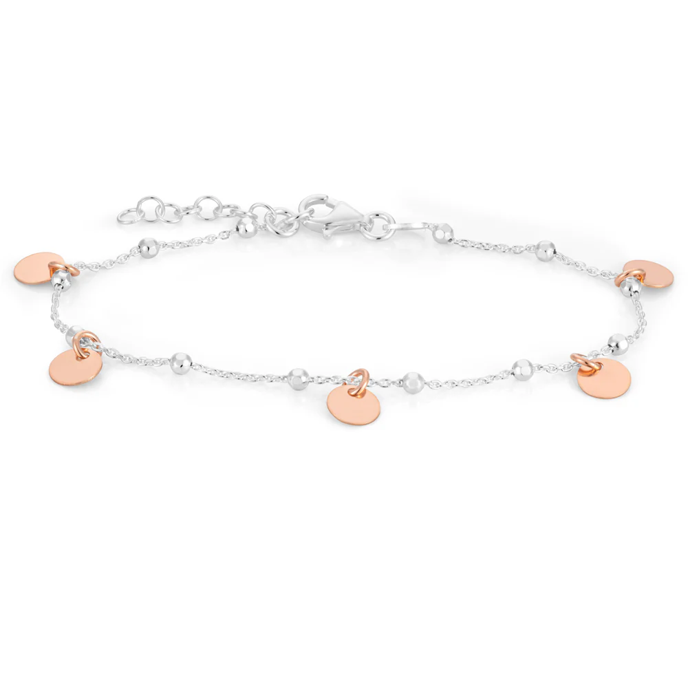 Sterling Silver Rose Gold Plated Multi-Disc Charm Bracelet - Image 2