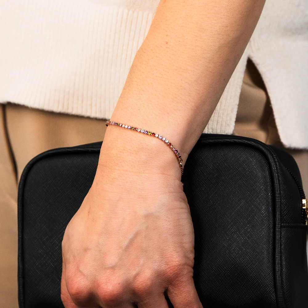 Sterling Silver Rose Gold Plated Multicolour Cubic Zirconia Adjustable Tennis Bracelet - Image 3