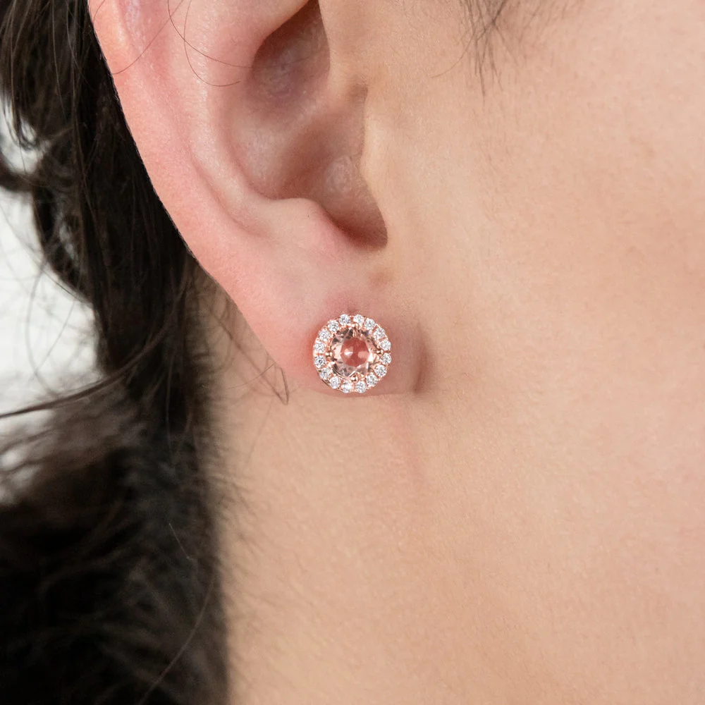 Sterling Silver Rose Plated Crystal and Zirconia Halo Stud and Pendant Set on Chain - Image 3
