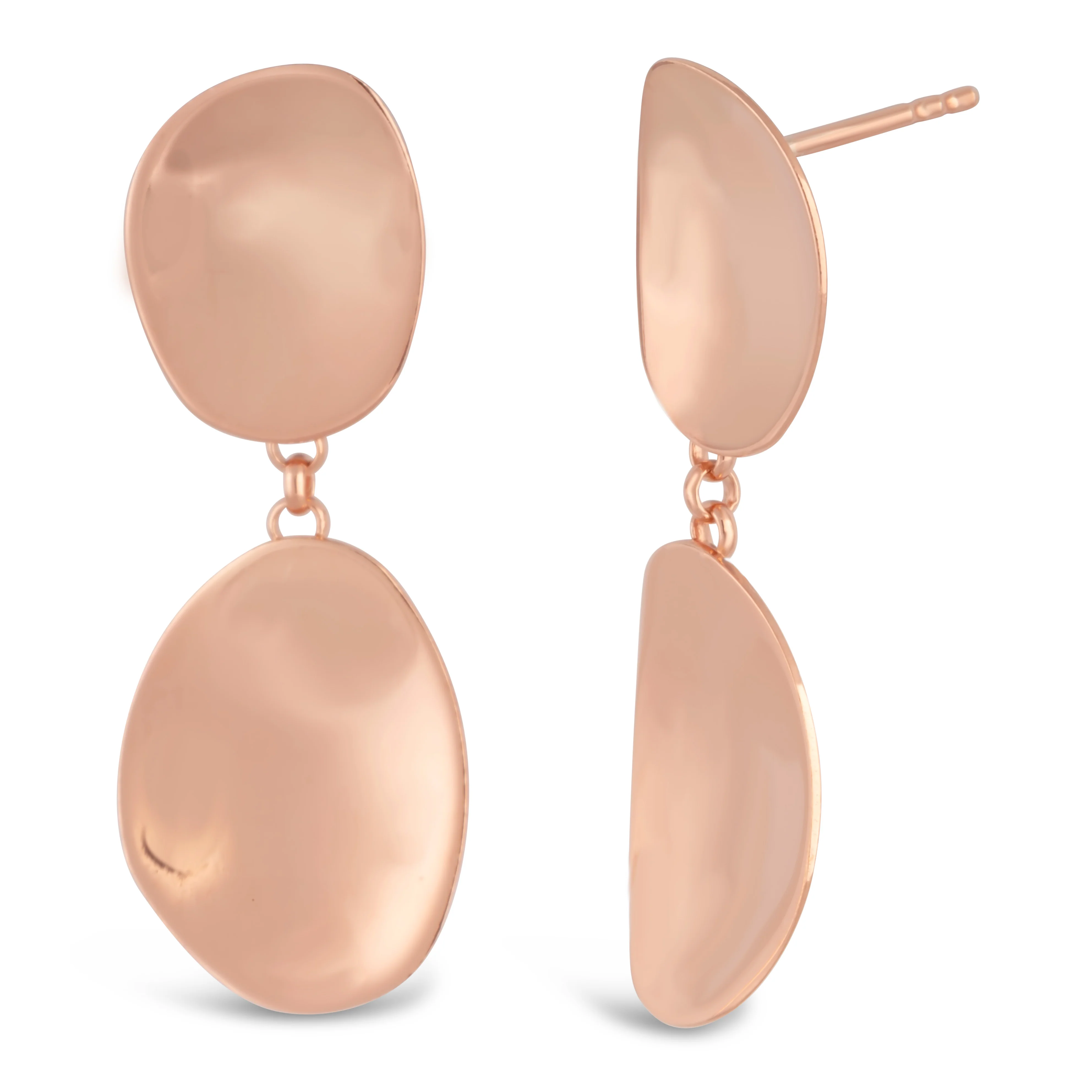 Sterling Silver Rose Plated Double Oblong Drop Stud Earrings - Image 2