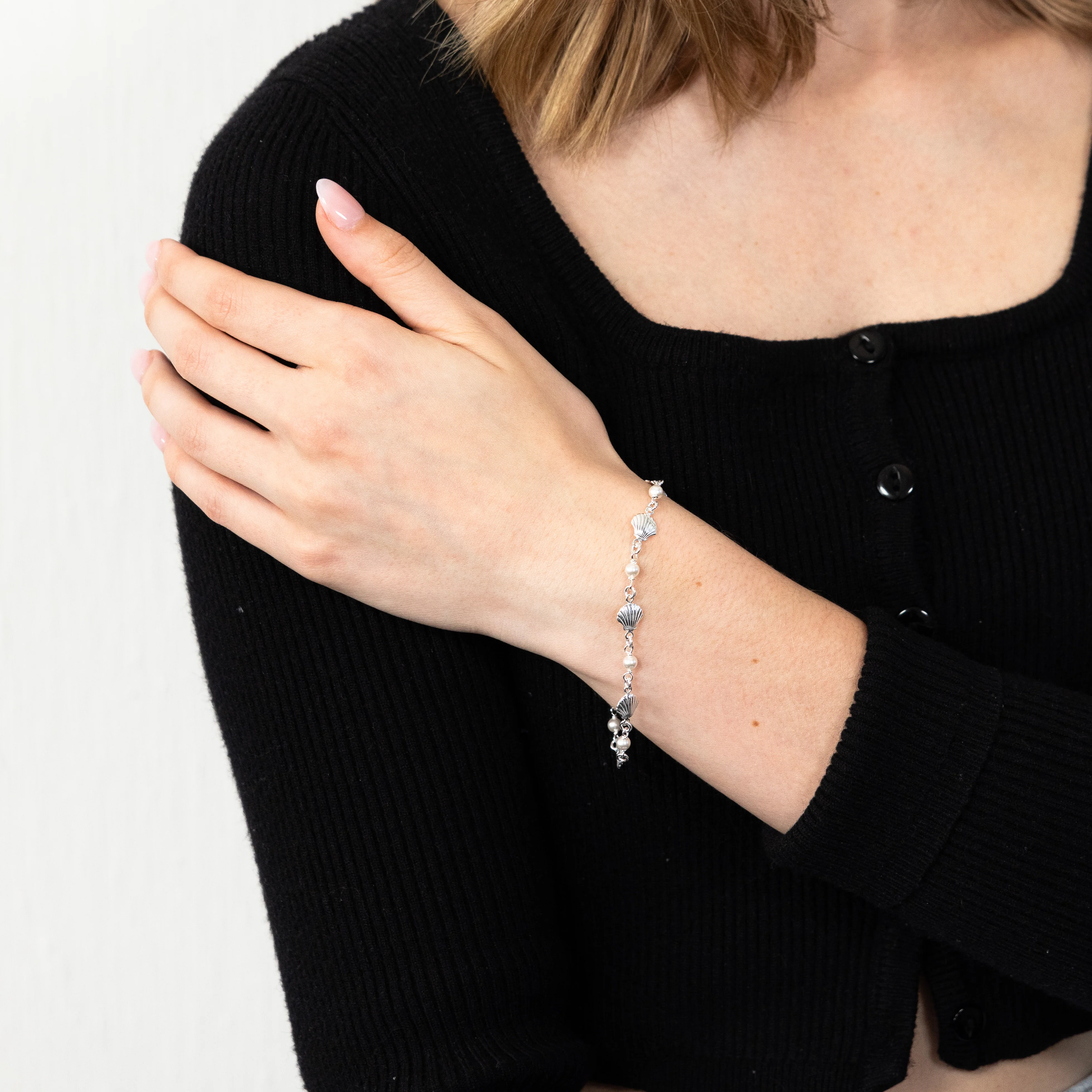 Sterling Silver Shells And Synthetic Pearls 16+3cm Bracelet - Image 3