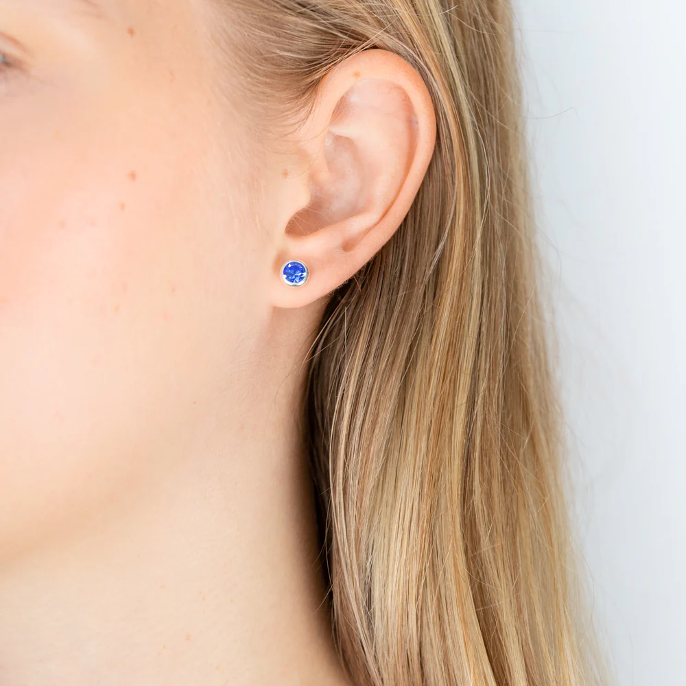 Sterling Silver Swarovski Sapphire Crystal Stud Earrings - Image 2