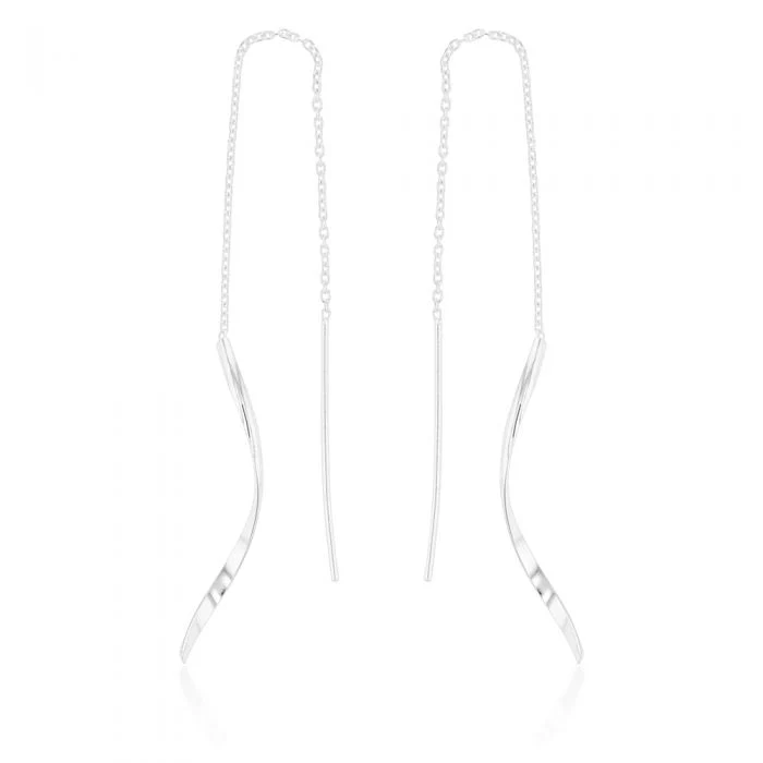 Sterling Silver Swirl Drop Threader Earrings