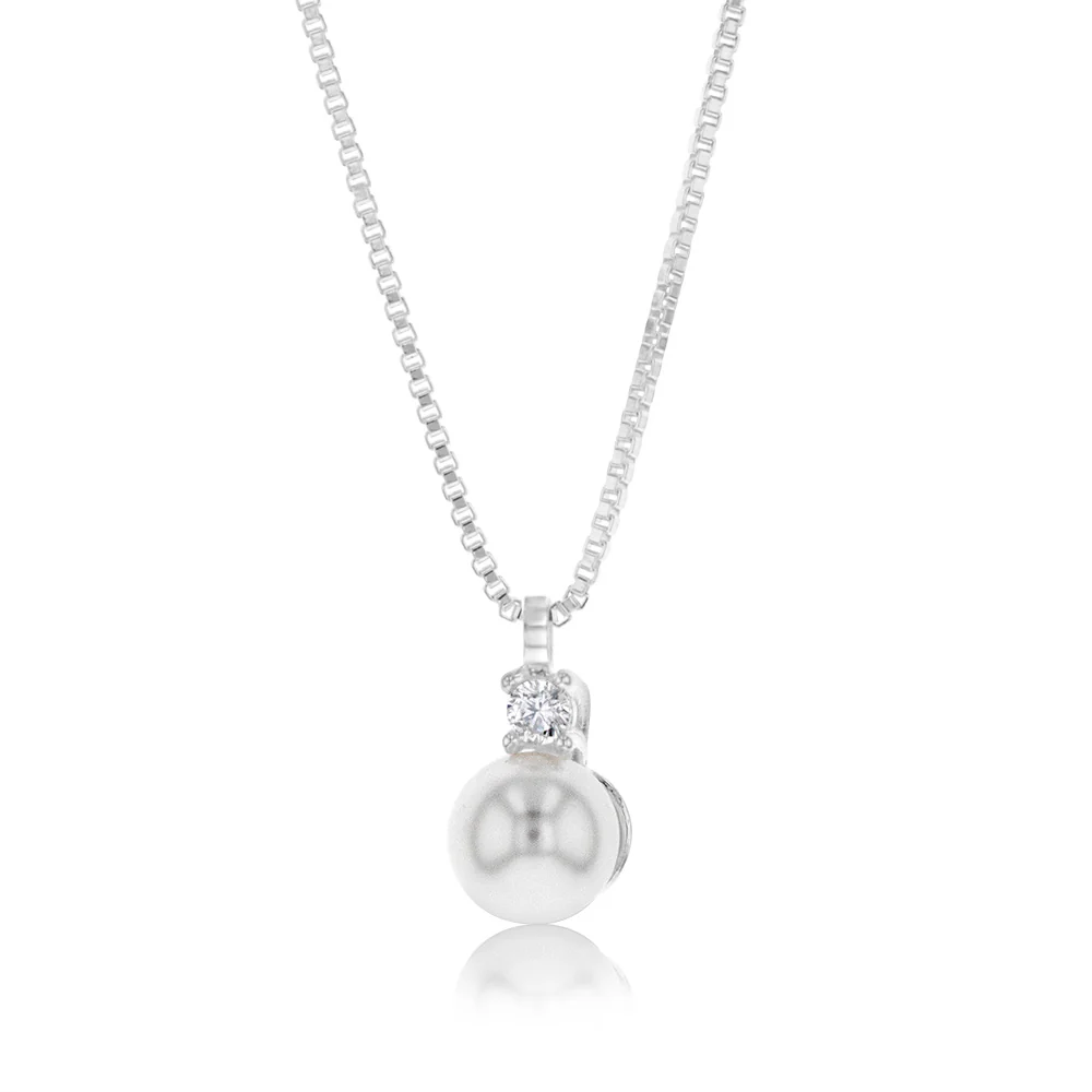 Sterling Silver Synthetic Pearl And Cubic Zirconia Pendant &  Earrings Set - Image 2