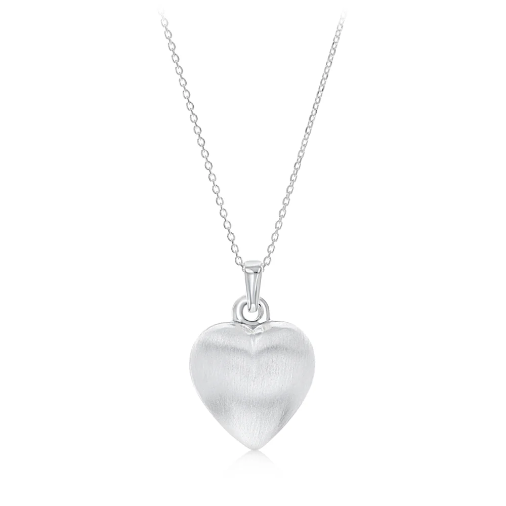 Sterling Silver Textured Puffed Heart Necklace