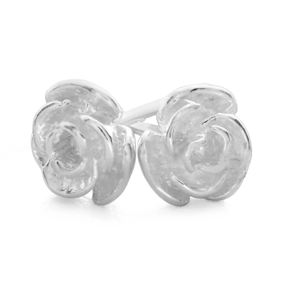 Sterling Silver Tiny Rose Stud Earrings - Image 2