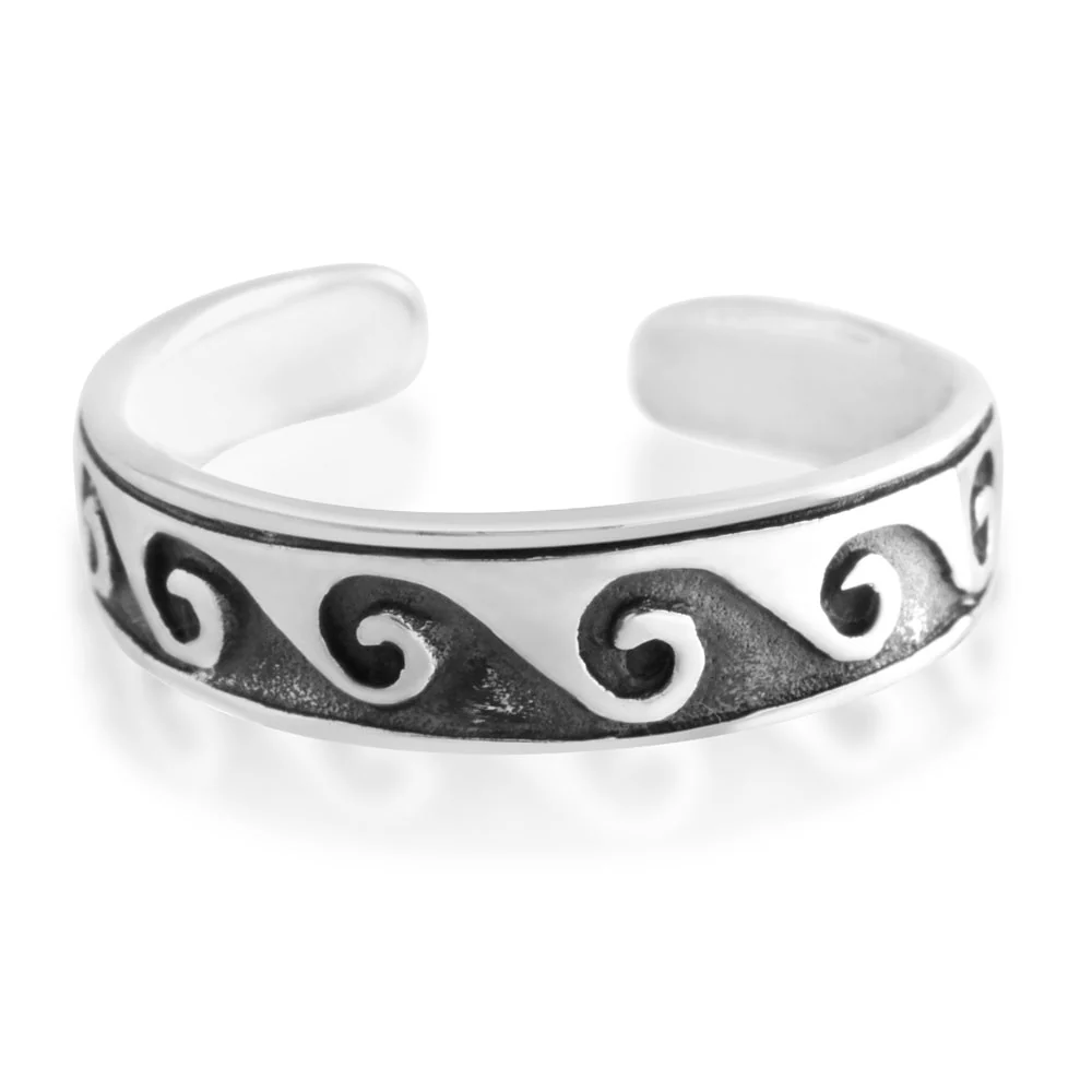 Sterling Silver Toe Ring Waves Oxidised - Image 2