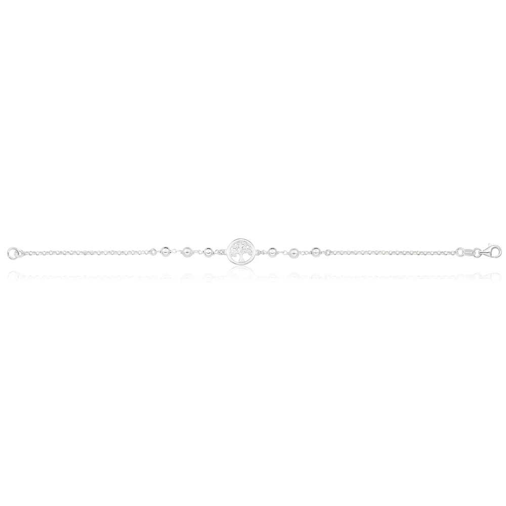 Sterling Silver Tree of Life and Simulated Pearl Fancy Bracelet 19cm