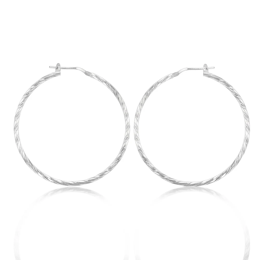 Sterling Silver Twisted 40mm Hoop Earrings