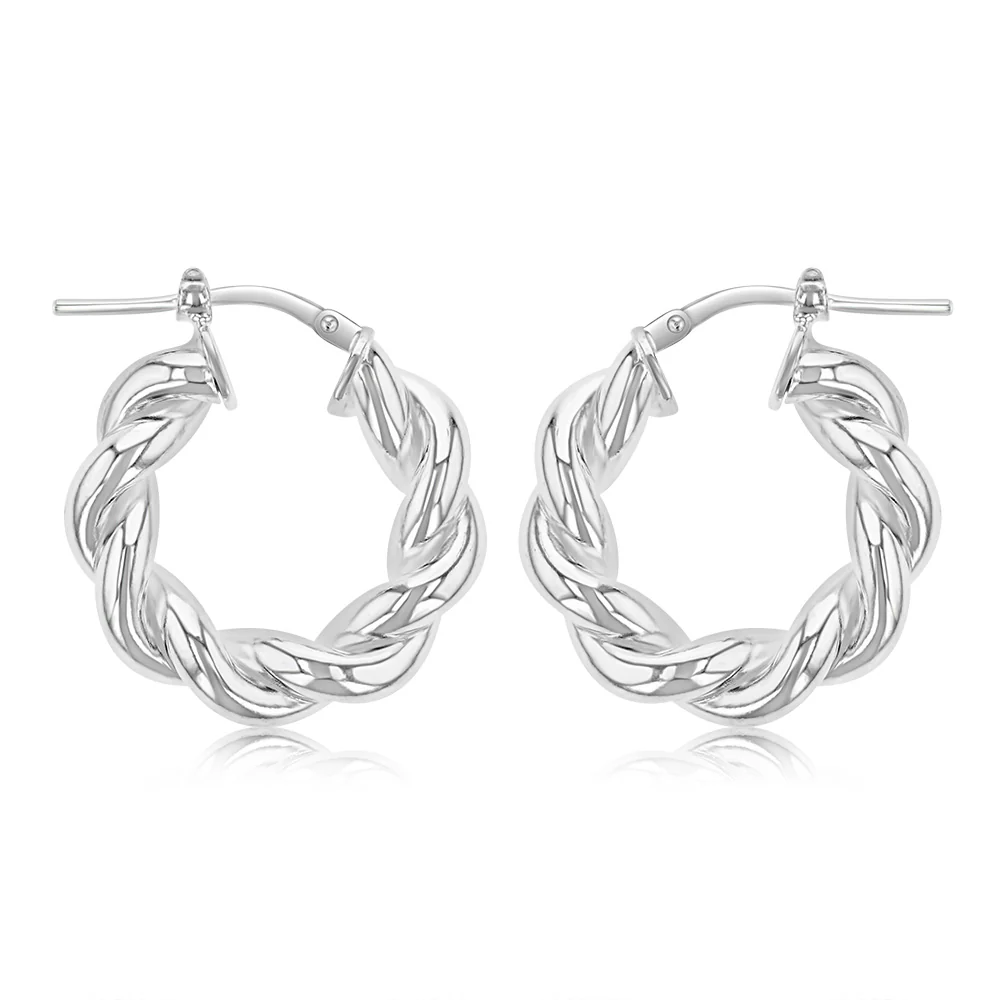 Sterling Silver Twisted Fancy 12mm Hoop Earrings