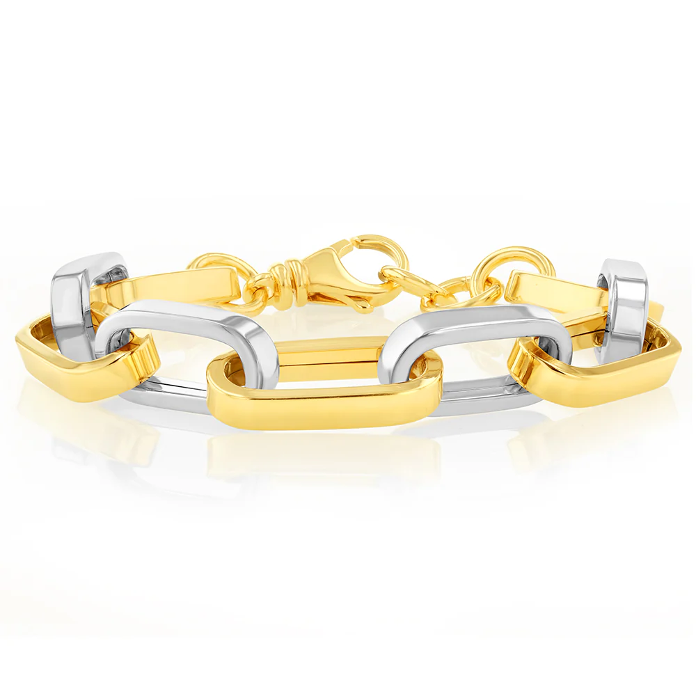 Sterling Silver Two Tone Paperclip 19+1cm Bracelet